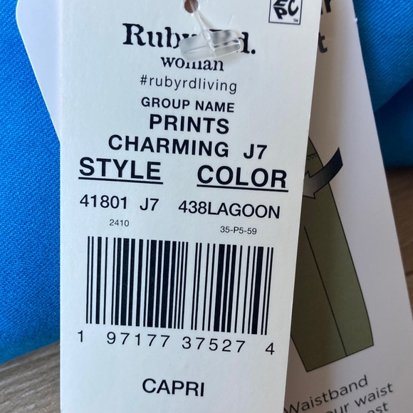 Ruby rd pull on Capri pant slimming contour waistband lagoon blue 22W - Picture 11 of 16